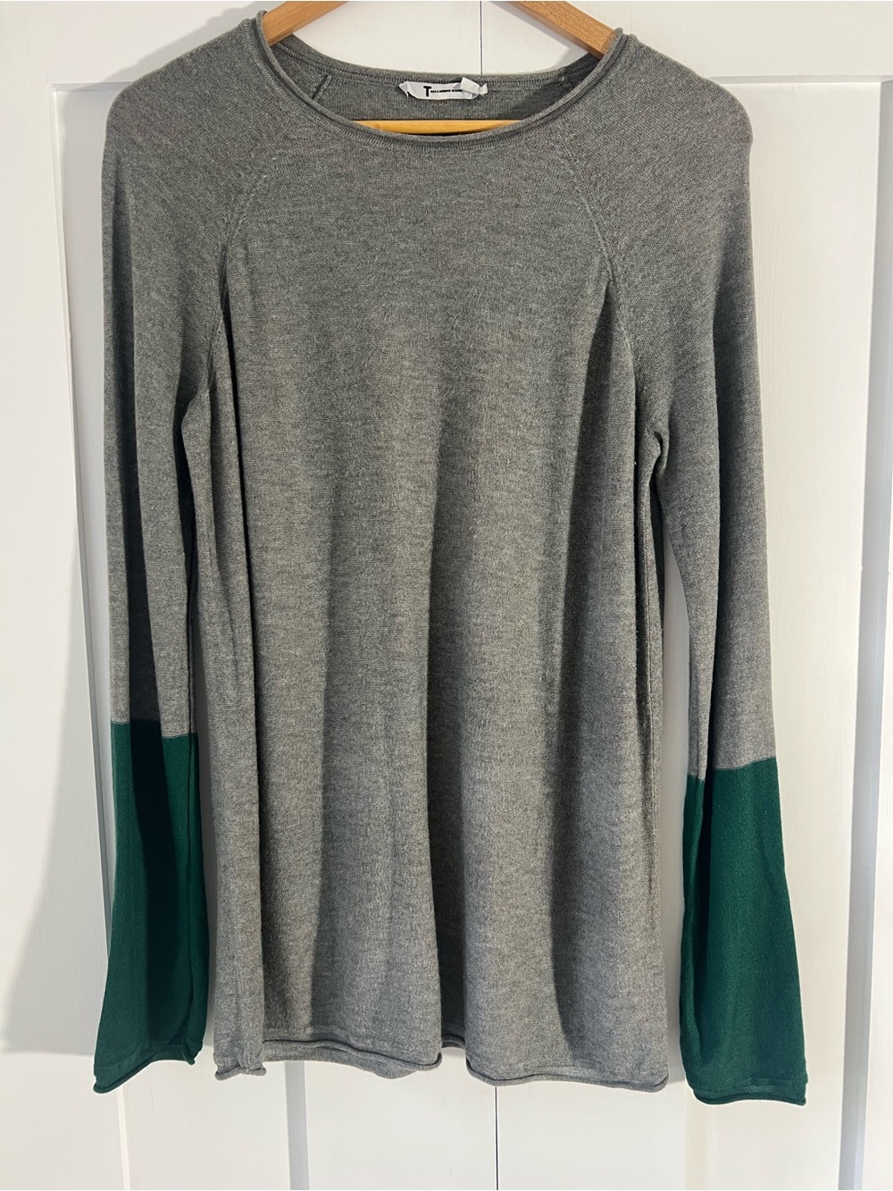 Alexander Wang Gray Knit Sweater Green Colorblock Sleeves Medium